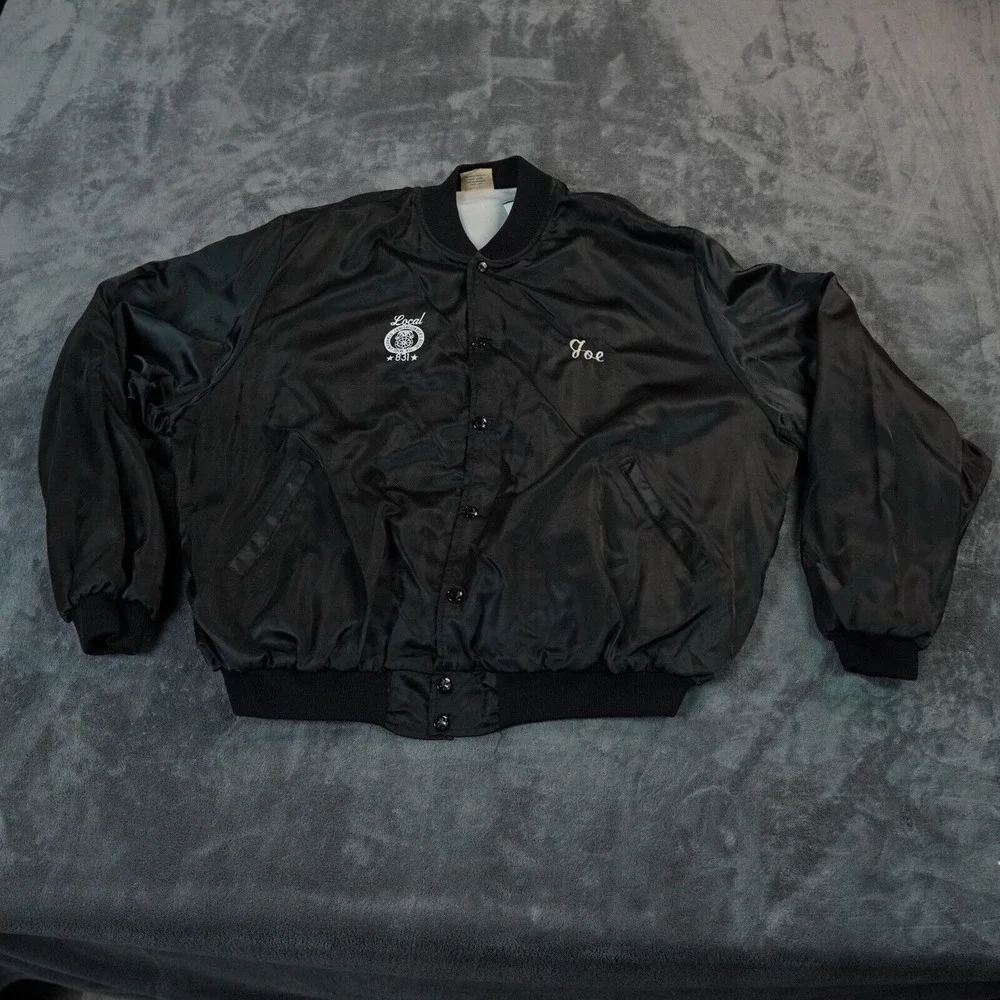 Vtg Birdie Teamsters Jacket Men XXL Black Satin Teamsters Union 831 NYC New York